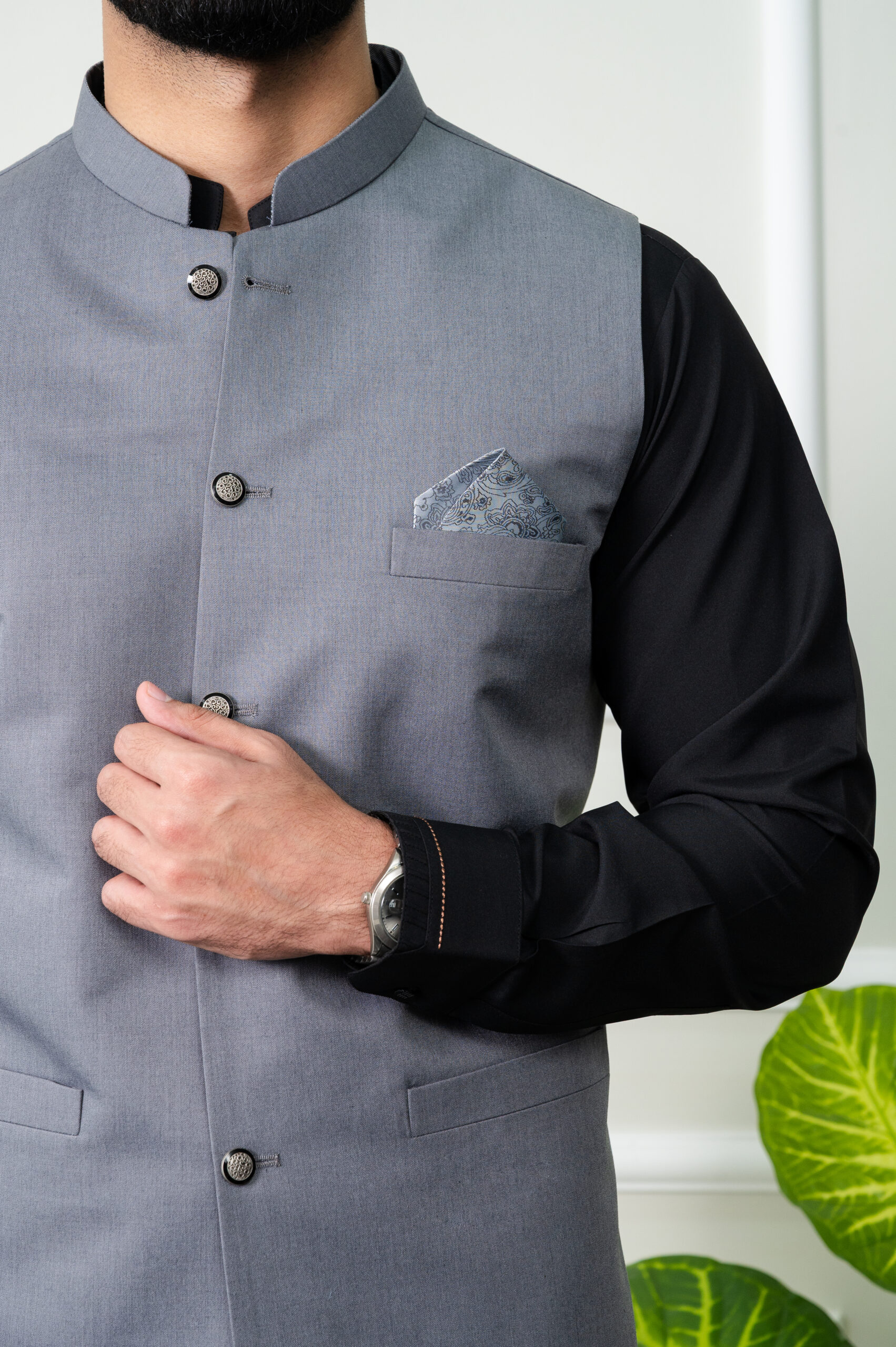 Slate Grey Textured Waistcoat