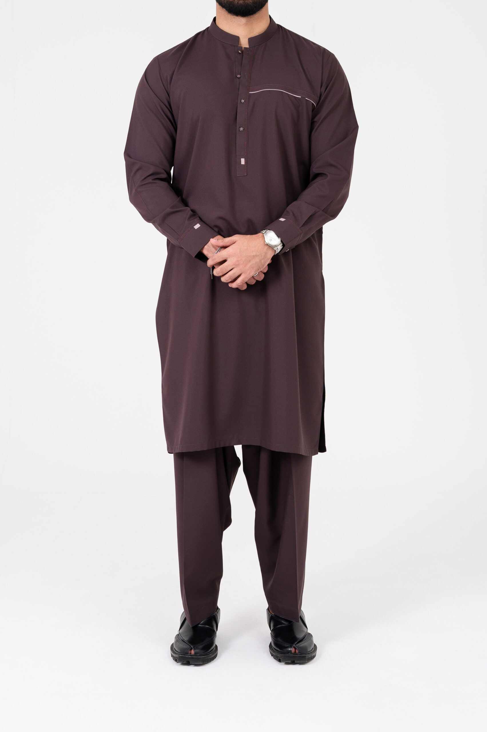 Designer Deep Plum Blended Kurta Shalwar