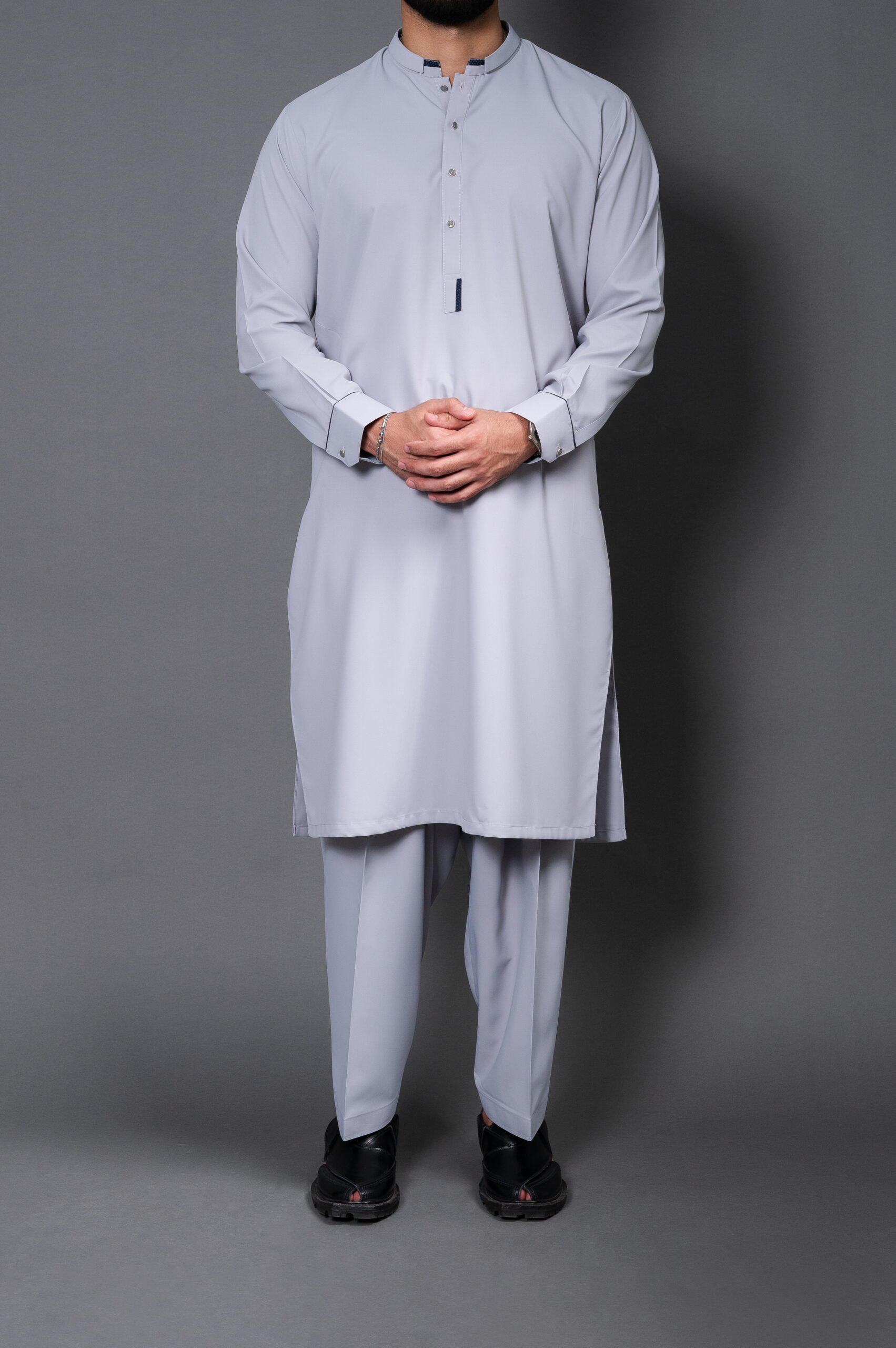 Designer Soft Grey Blended Kurta