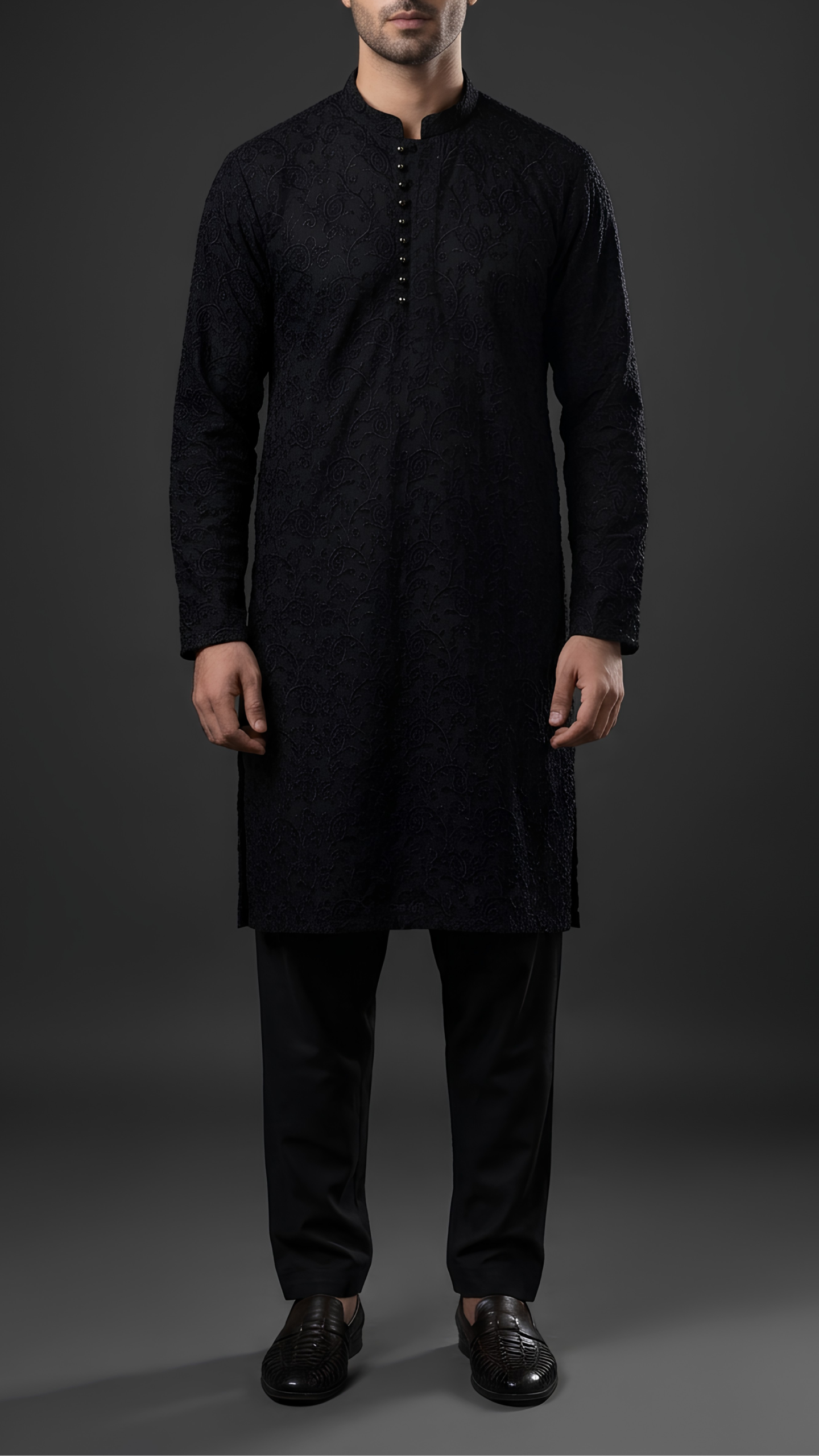 Royal Black Embroidered Premium Kurta Shalwar